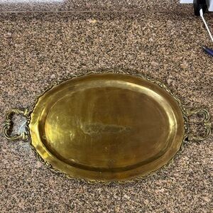 Antique Brass Serving Tray W/ Handles Large Vintage Ornate 12”x 25.5”x 20”